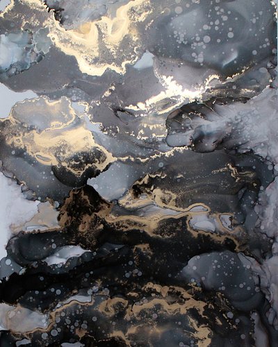 Golden Abstract Ink Flow by Jenny Nielsen