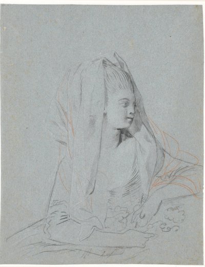 Study of a Seated Young Lady with Flowers in Her Hands and a Veil Over Her Head by Jens Juel