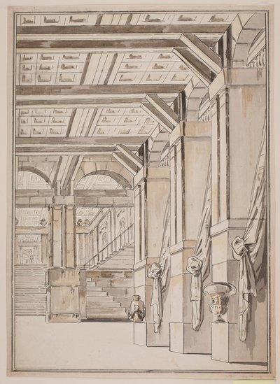 A Hall with a Staircase in the Background by Jens Petersen Lund
