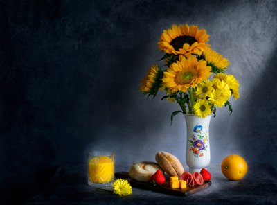 Sunflower Breakfast Still Life by Jie Fischer