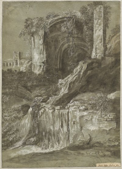 A Waterfall with Ruins (verso) by Joachim Franz Beich