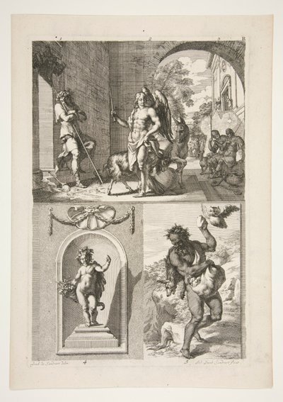 Unknown Religious Subject; A Statue of a Putto in a Niche and a Statue of a Faun in a Landscape by Joachim von Sandrart