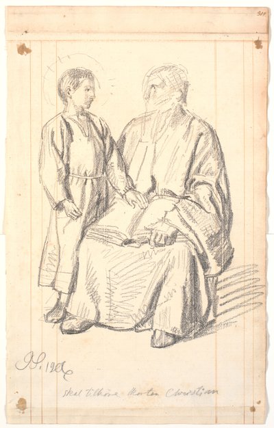 Figure Study of a Seated Old Man and a Standing Boy by Joakim Frederik Skovgaard