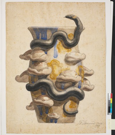 Preliminary work for vase decorated with plastic snake and mushrooms by Joakim Frederik Skovgaard