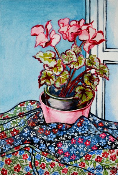 Cyclamen with Patterned Fabrics, 1999 by Joan Thewsey