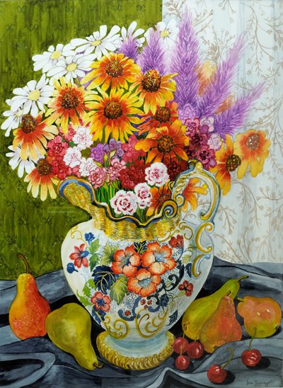 Victorian Jug with Mixed Flowers, Pears and Cherries by Joan Thewsey