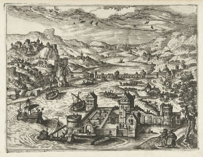 River Landscape with Water Castle by Joannes van Doetechum (I) (attributed to)