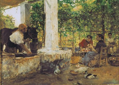 Figures under a lattice by Joaquin Sorolla y Bastida