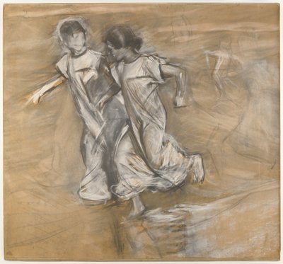 Untitled (Two Girls in White Running Arm in Arm) by Joaquín Sorolla