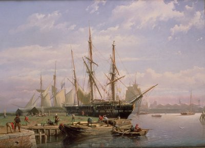 Dutch Sailing Ships at Anchor in a River Estuary by Johan Adolph Rust