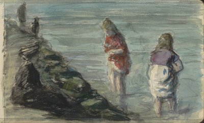 Woman with Two Children by the Waterside by Johan Antonie de Jonge