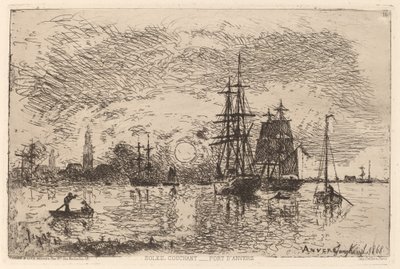 Setting Sun over Antwerp Harbor by Johan Barthold Jongkind