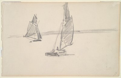 Two Fishing Boats on Calm Water (recto); Two Sailboats on Calm Water (verso) by Johan Barthold Jongkind