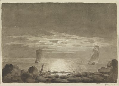 Two Ships in Moonlight by Johan Christian Dahl