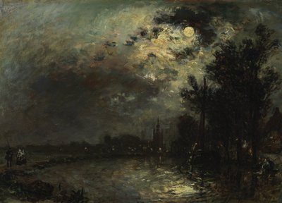 View on Overschie in Moonlight by Johan Jongkind