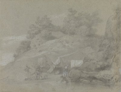 A River by a Rocky Bank with Figures, Possibly in India by Johan Joseph Zoffany