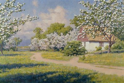 A Wooded Landscape with a Cottage in Spring by Johan Krouthén