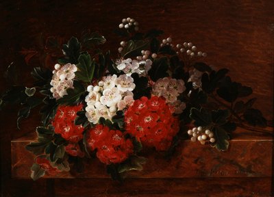 Hawthorns on a Marble Ledge. Painting by Johan Laurentz Jensen (1800-1856) Private Collection by Johan Laurents Jensen