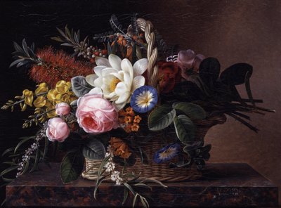 Still Life of Callistemons, Lilies, Brooms, Roses and Convolvulus by Johan Laurents Jensen