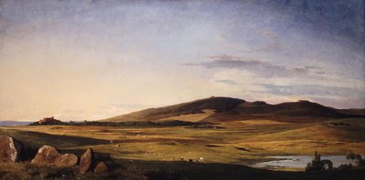 Zealand Landscape. View from Bjerresø Mark towards Vejrhøj and Dragsholm Manor by Johan Lundbye