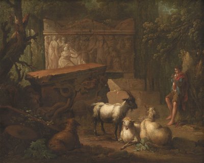 Ancient Ruins Surrounded by Trees, with a Shepherd and Some Goats in the Foreground by Johan Mandelberg