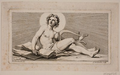 Vignette. A Seated Apollo with Harp by Johan Martin Preisler