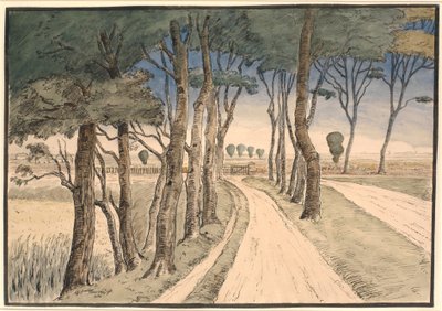 Landscape. In the Foreground a Road with Trees by Johan Rohde