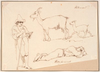 A Shepherd, a Goat with Its Kid, and a Reclining Man by Johan Thomas Lundbye