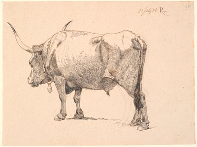 Roman bull with bell around neck, seen from behind by Johan Thomas Lundbye