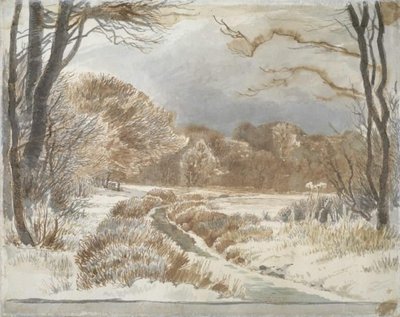 Snow Landscape with Stream. Purlund and Vallø by Johan Thomas Lundbye