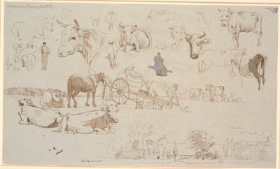 Study Sheet from the Milking Place in Vognserup. Above, Especially Studies of Cows, in the Middle, Among Others, the Milking Cart and Below, Vognserup Main Building and Wings by Johan Thomas Lundbye