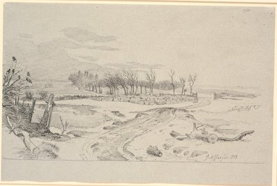 Winter Landscape with a Road Winding Across Fields Through a Stone Fence by Johan Thomas Lundbye
