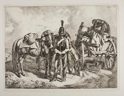 Austrian Dragoon by a Wagon by Johann Adam Klein