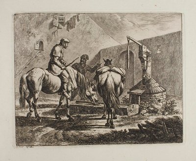 Horses by a Well by Johann Adam Klein