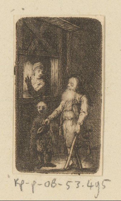 Crippled Old Beggar with Boy and Woman at a Window by Johann Andreas Benjamin Nothnagel