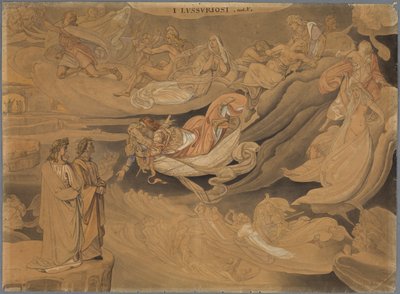 Dante in the second circle of Hell, or in the restless abode of those intemperate in love, speaks with Francesca da Rimini by Johann Anton Ramboux