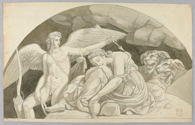 Cupid Awakens Psyche Overcome by the Content of the Vase Filled by Proserpine by Johann August Nahl the Younger