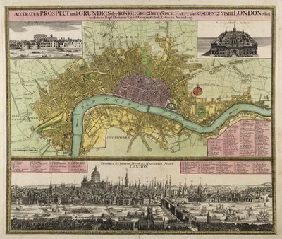 Map and Prospect of London, c.1710 by Johann Baptista Homann