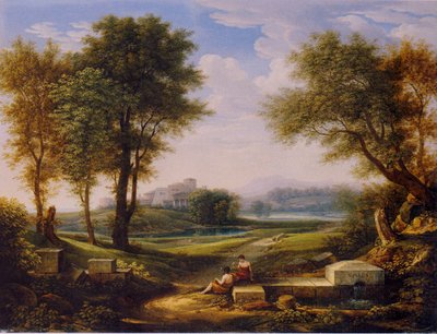 Ideal Landscape with Two Shepherds at a Spring by Johann Christian Reinhart