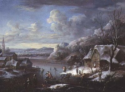 Winter Scene with Numerous Figures by Johann Christian Vollerdt or Vollaert