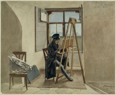 The Painter Johann Adam Klein at the Easel in His Studio in the Count Chotek Palace in Vienna by Johann Christoph Erhard