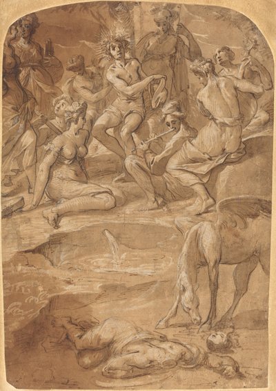 Apollo and the Muses on Mount Parnassus by Johann Christoph Storer