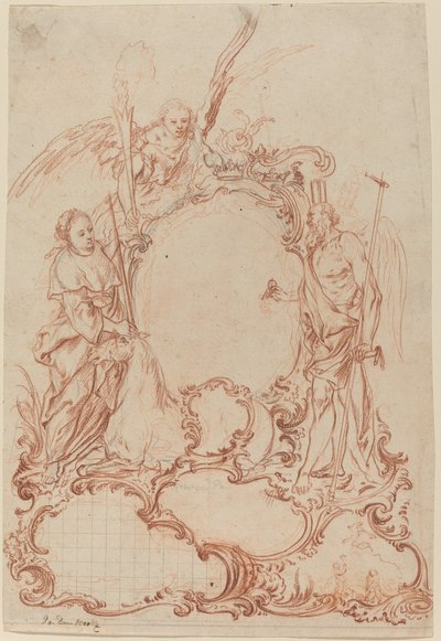 Rococo Cartouche with Allegorical Figures by Johann Daniel Herz the Elder