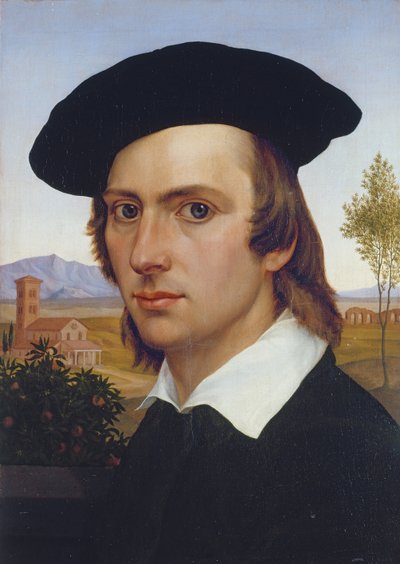 Self-Portrait with Beret before a Roman Landscape by Johann David Passavant