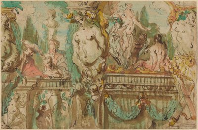 A Ceiling Design with Allegorical Figures by Johann Evangelist Holzer