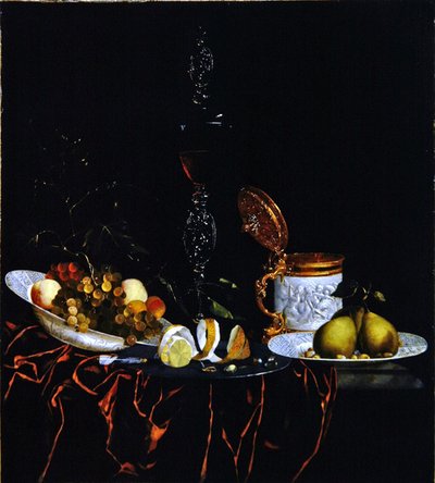 A Still Life on a Marble Table, Partly Covered with a Red Velvet Cloth by Johann Georg Hinz