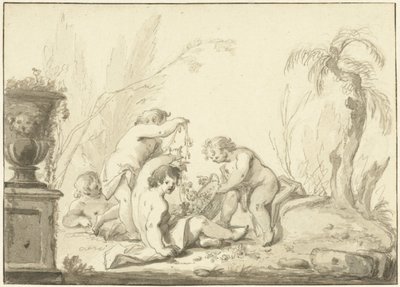 Allegorical representation with children with a basket of flowers by Johann Heinrich Keller (II)