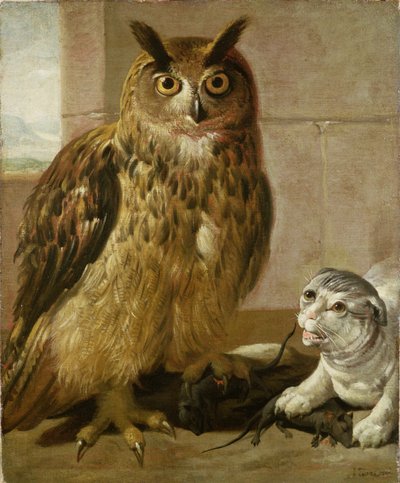 Eagle Owl and Cat with Dead Rats by Johann Heinrich Roos