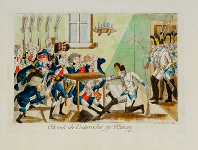 Austrian Soldiers Surprise a French Detachment in its Quarters at Bavai by Johann Hieronymus Loeschenkohl