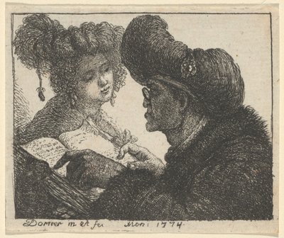 A Man in a Turban Reading to a Young Woman by Johann Jakob Dorner the Elder